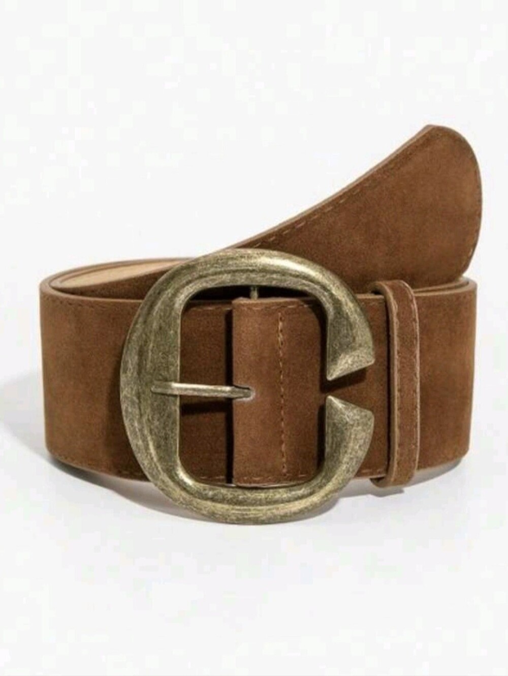 Western Wide Suede Brown Belt with Antique Gold Buckle